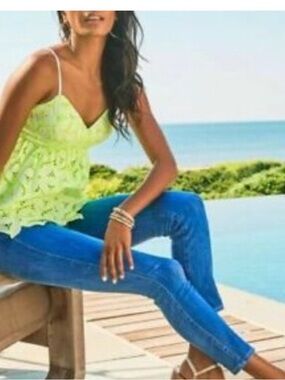 Lilly Pulitzer Neon Lime Lace-Trim Spaghetti Strap Cami